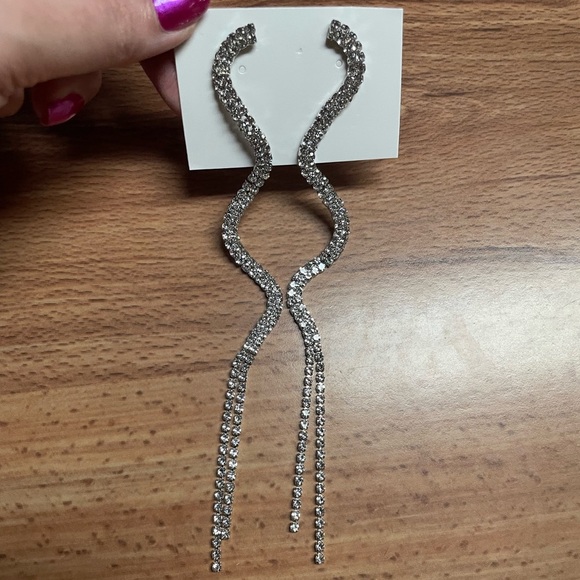 Gold Swirl Rhinestone Earrings - Picture 8 of 13